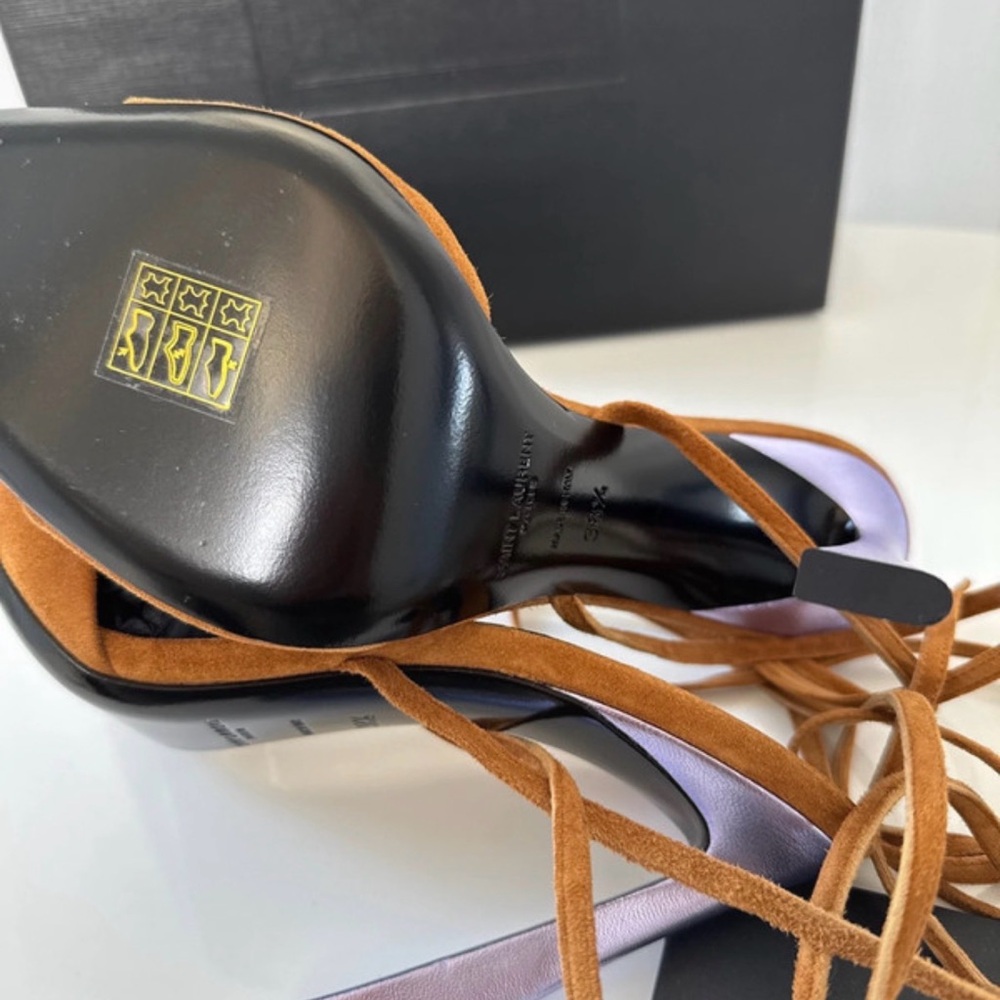 Saint Laurent Vitti Suede Brown with purple heel sandals - Picture 6 of 7